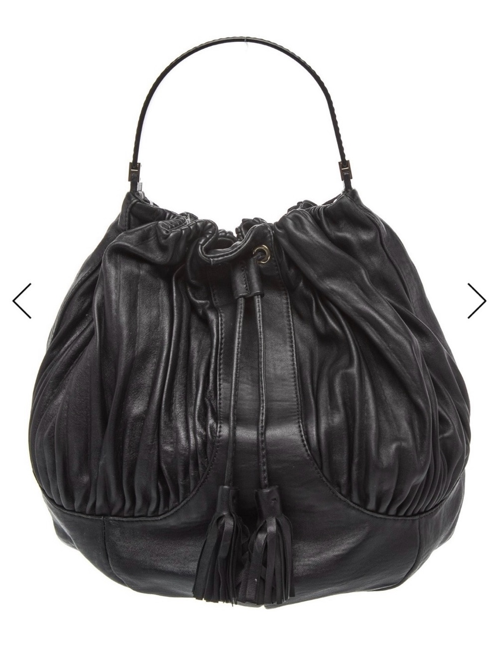 💯Auth! Emporio Armani Black Leather Pleated Ruched Hobo Bag w Acrylic Handle